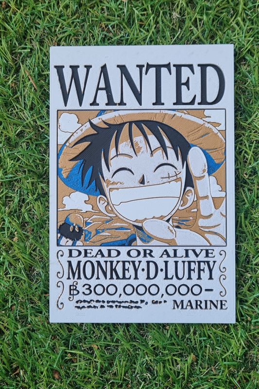 Affiche One Piece – Prime de Luffy 300 000 000 – Avis de recherche – Impression 3D