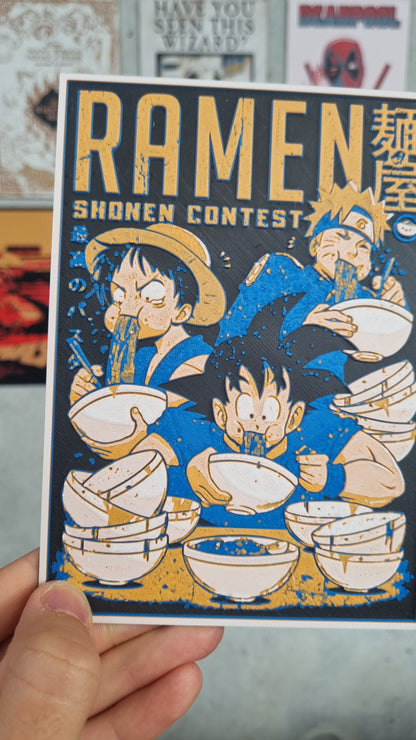Affiche Crossover – Naruto, Luffy & Goku au concours de ramen – Impression 3D