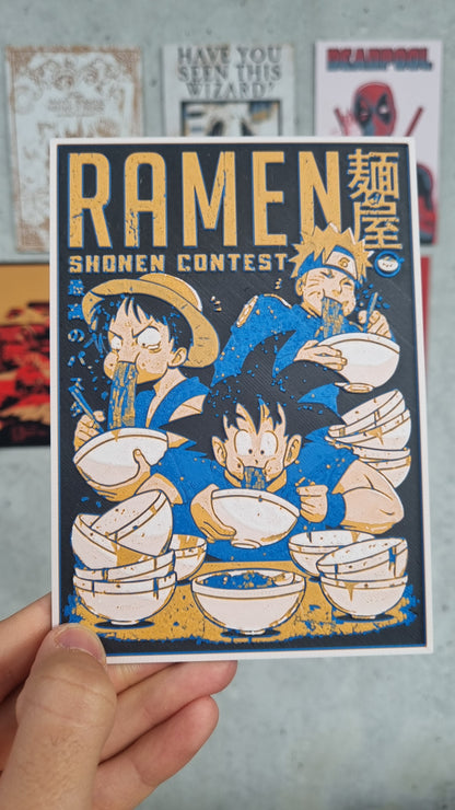 Affiche Crossover – Naruto, Luffy & Goku au concours de ramen – Impression 3D