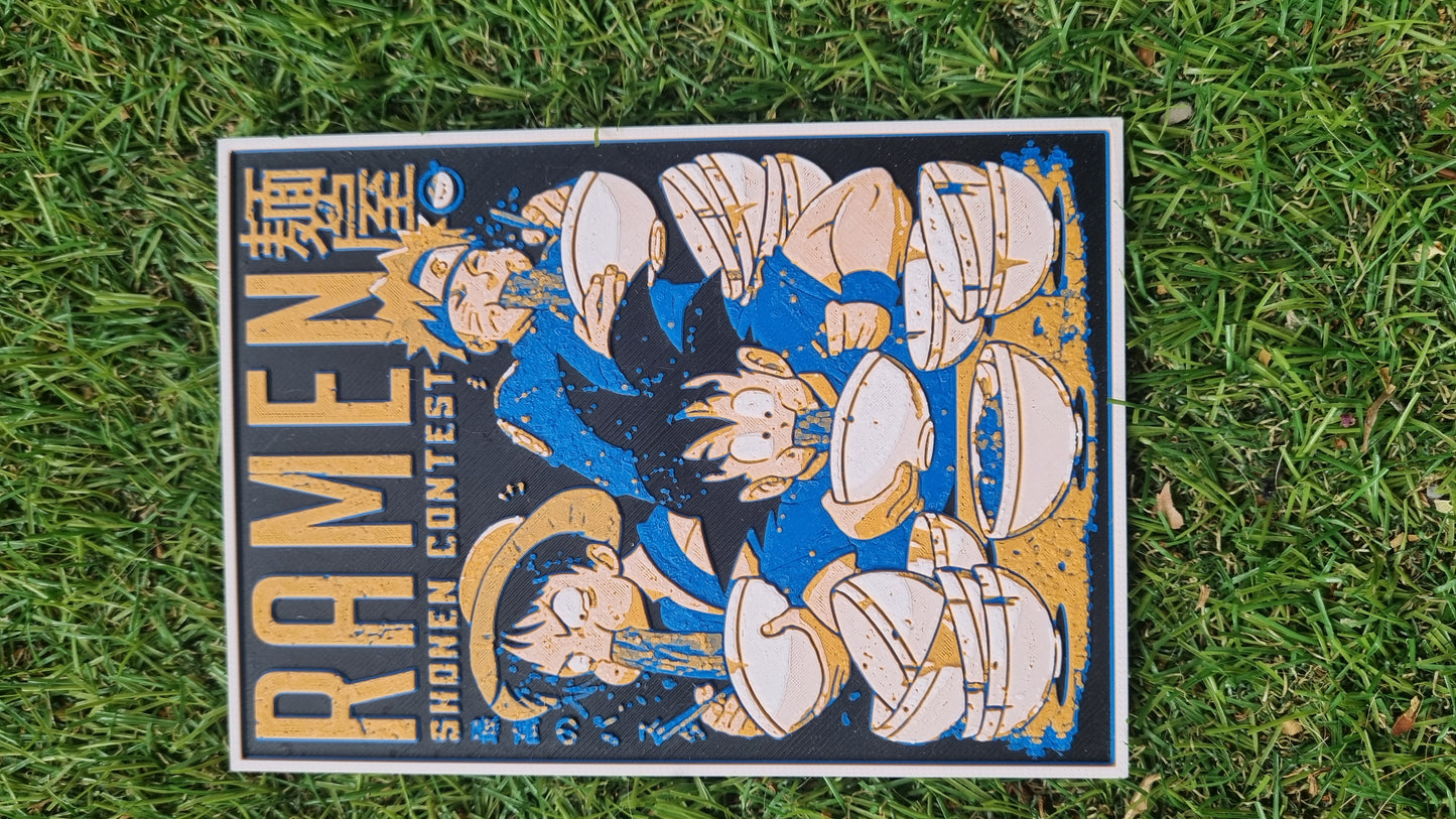 Concours de Ramens – Naruto x Goku x Luffy – Affiche Crossover Manga - Impression 3D