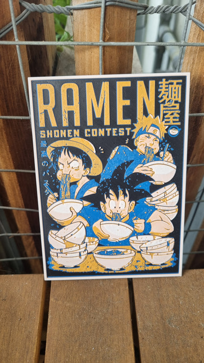 Affiche Crossover – Naruto, Luffy & Goku au concours de ramen – Impression 3D