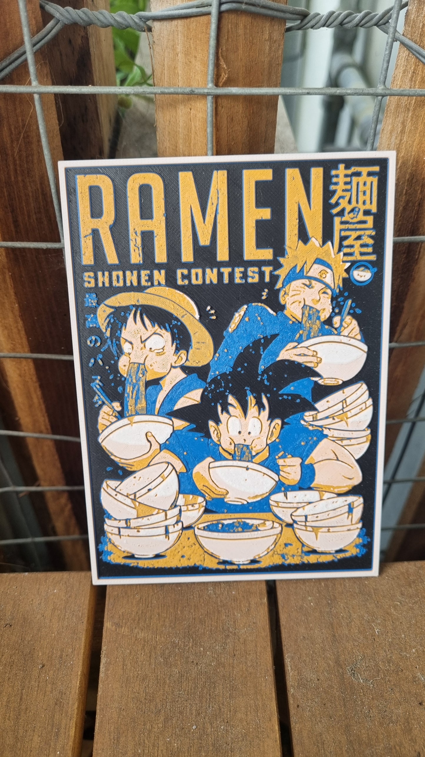 Concours de Ramens – Naruto x Goku x Luffy – Affiche Crossover Manga - Impression 3D