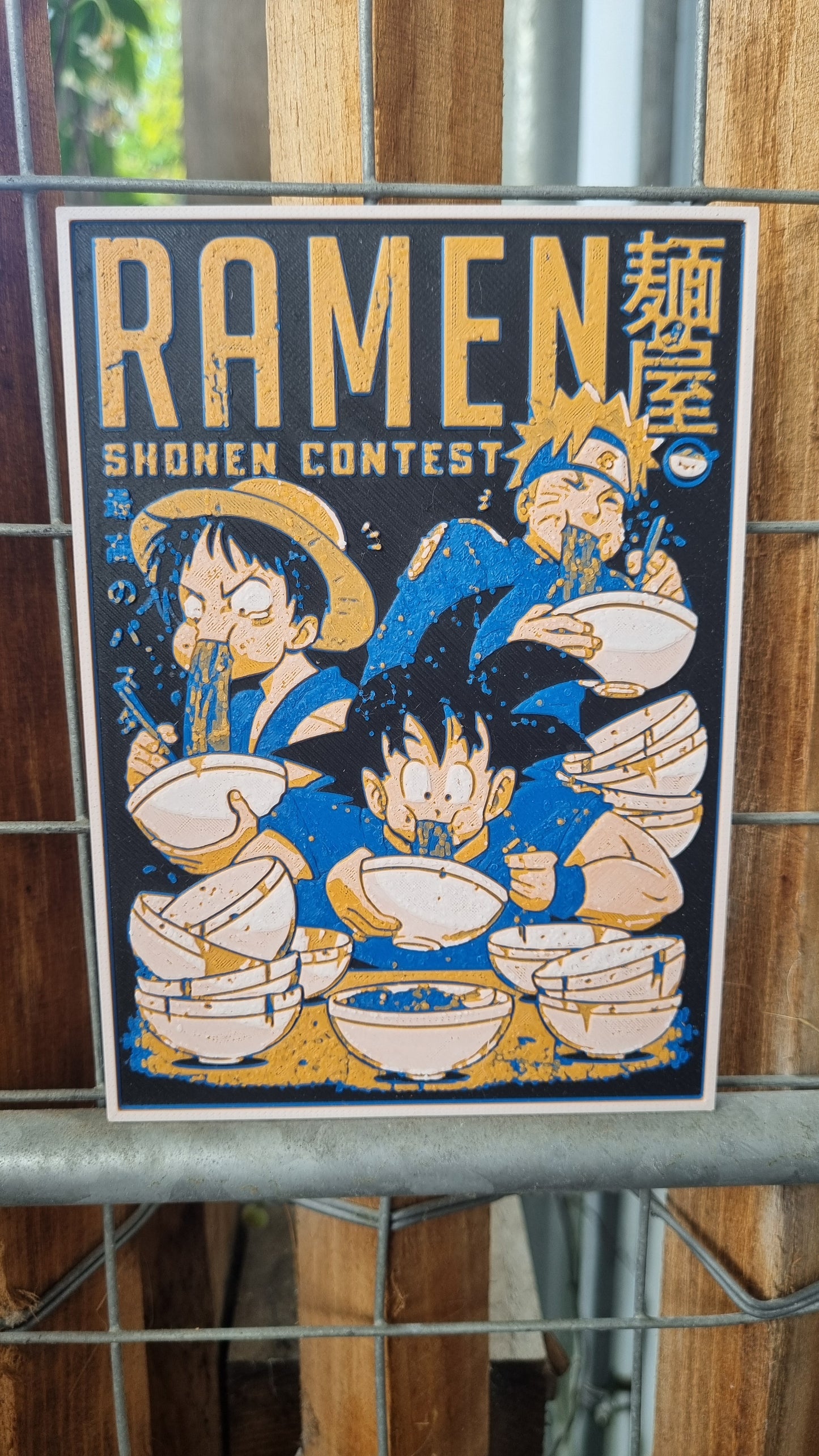 Affiche Crossover – Naruto, Luffy & Goku au concours de ramen – Impression 3D