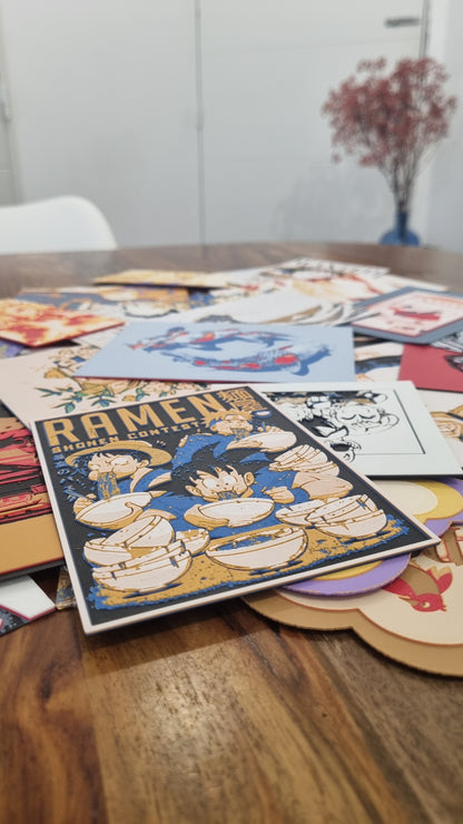 Concours de Ramens – Naruto x Goku x Luffy – Affiche Crossover Manga - Impression 3D