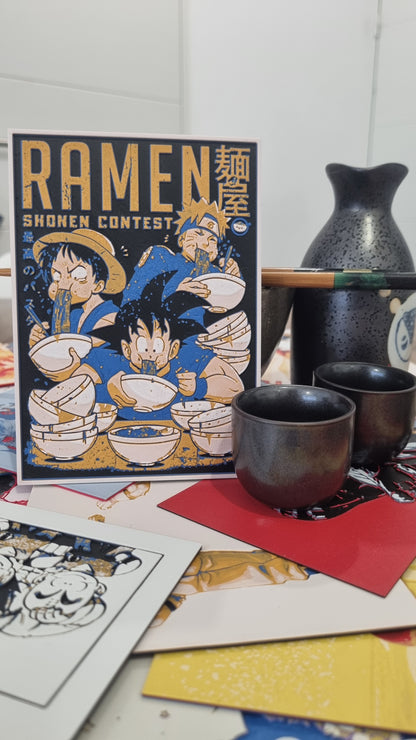 Affiche Crossover – Naruto, Luffy & Goku au concours de ramen – Impression 3D