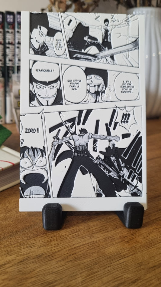 Affiche One Piece – Zoro vs Mihawk – La Défaite qui Forge le Meilleur Sabreur – Impression 3D en PLA recyclé