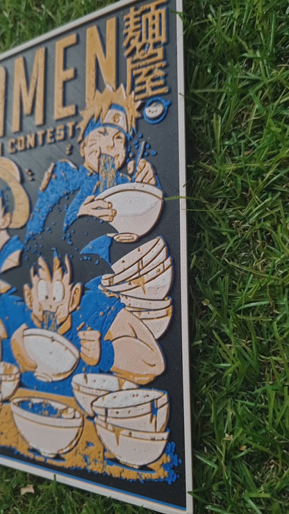 Concours de Ramens – Naruto x Goku x Luffy – Affiche Crossover Manga - Impression 3D